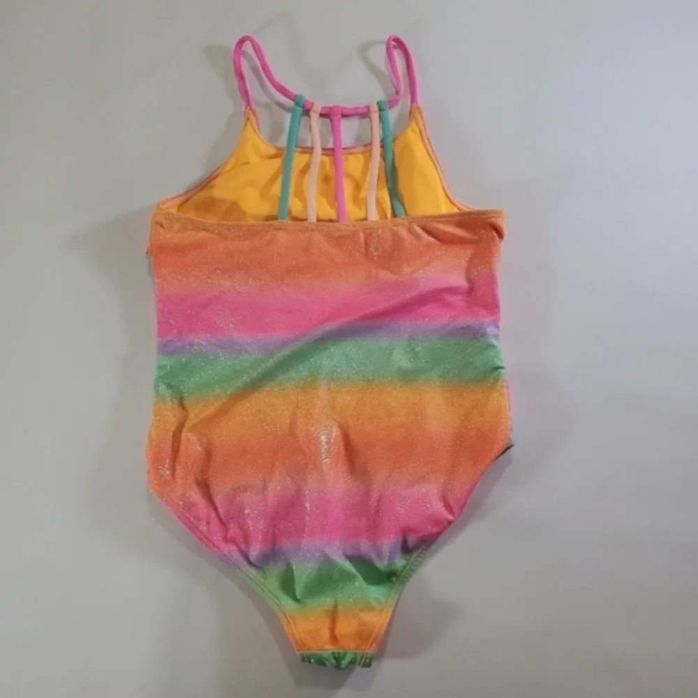 K1352 * Limited Too Girls Rainbow One Piece Swimsuit/Skirt Set Size L (14/16)